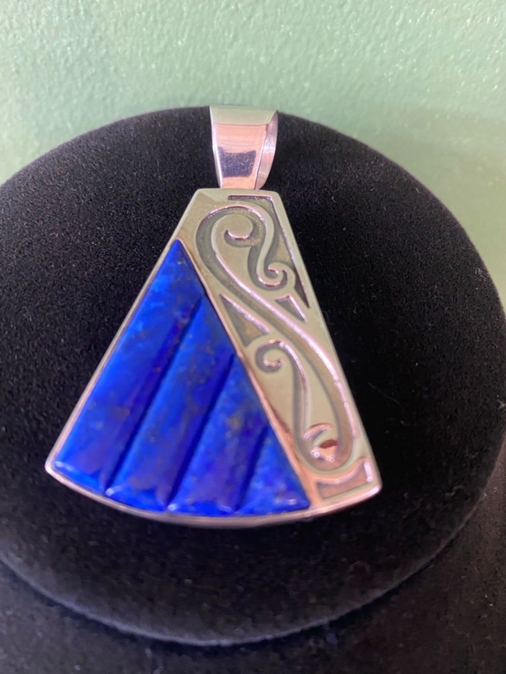 Silver 925 Pendant double sided Inlaid lapis & turquoise Deep Blue Stone